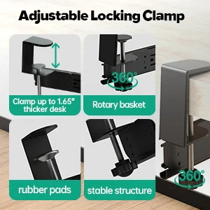 GUDTEKE Mesh Desk Organizer and Clamp-on Swivel Pencil Drawer Desk Hidden Desk Organizer Extra Sturdy C-Clamp Mount System