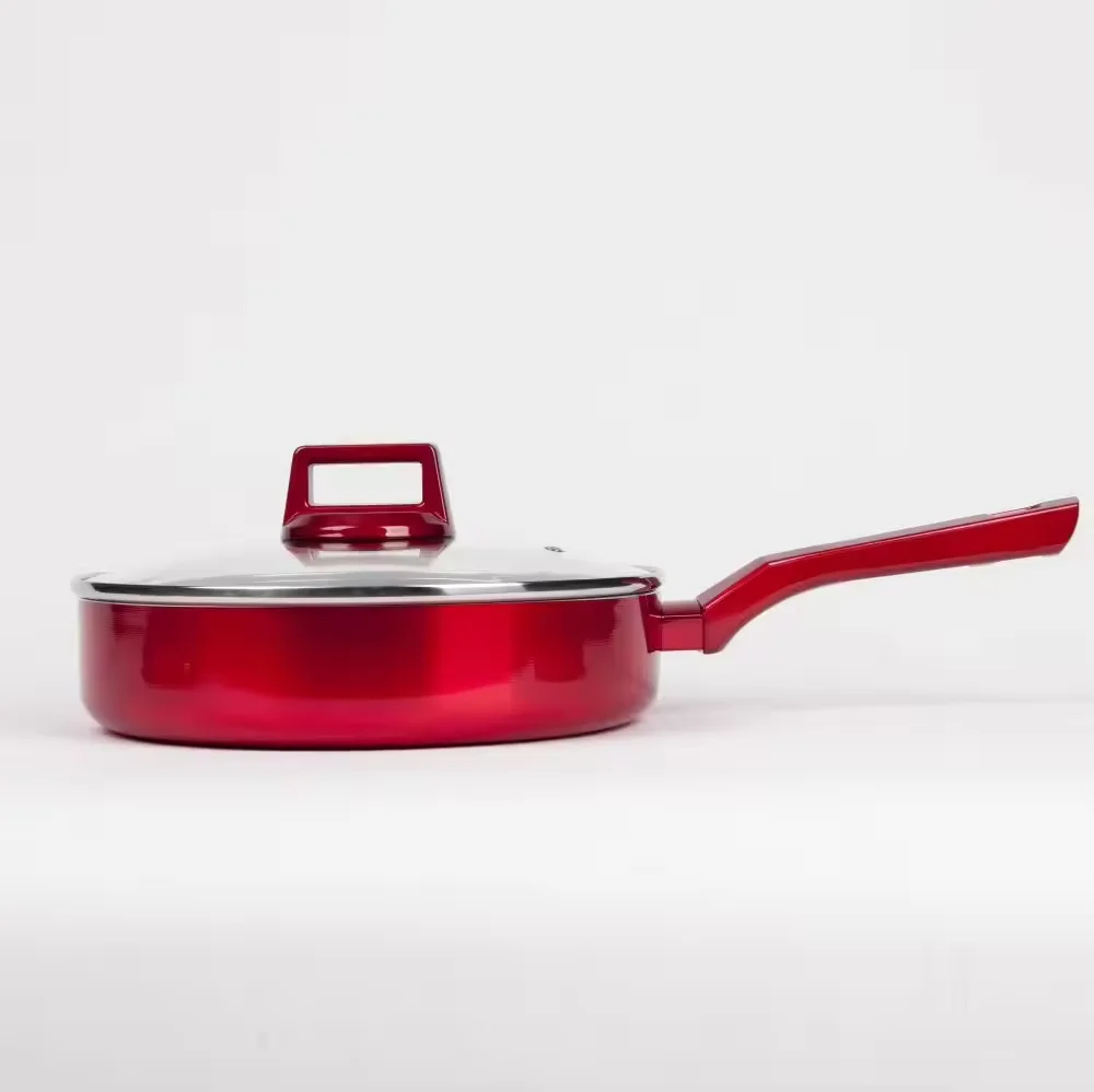 20-28cm Deep Frying Pan flat bottomed pan with Lid nonstick marble Pans for All Stoves Non-toxic Skillet with Cool Touch Handle