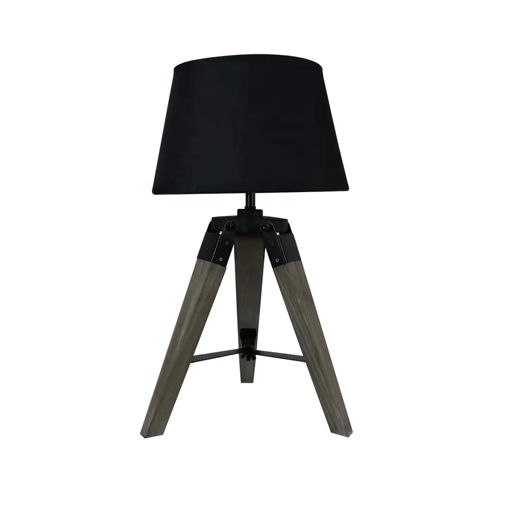 Bedside Night Lamp with Tripod Table Base in Black
