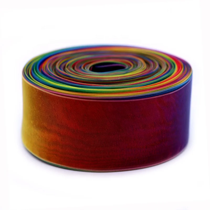 High Quality 1inch and 1.5 inch Rainbow Organza Sheer Ribbon