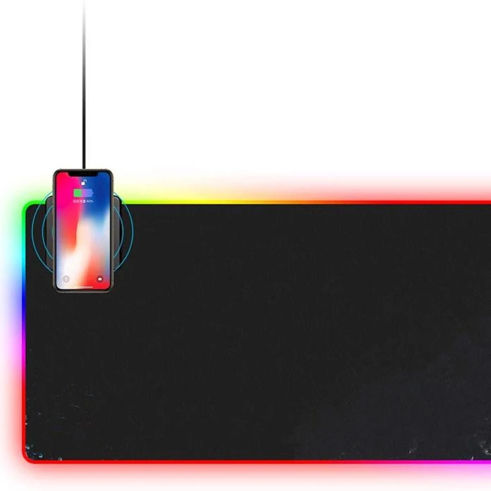 Беспроводное зарядное устройство Беспроводная зарядка RGB-светодиод большой размер резиновый игровой коврик для мыши с пользовательским