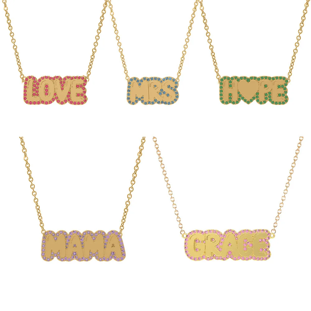 Dr. Jewelry Tarnish Free 18K Gold Plated Titanium Steel Colored Rhinestone Positive Words Hope Love MAMA Necklace for Her