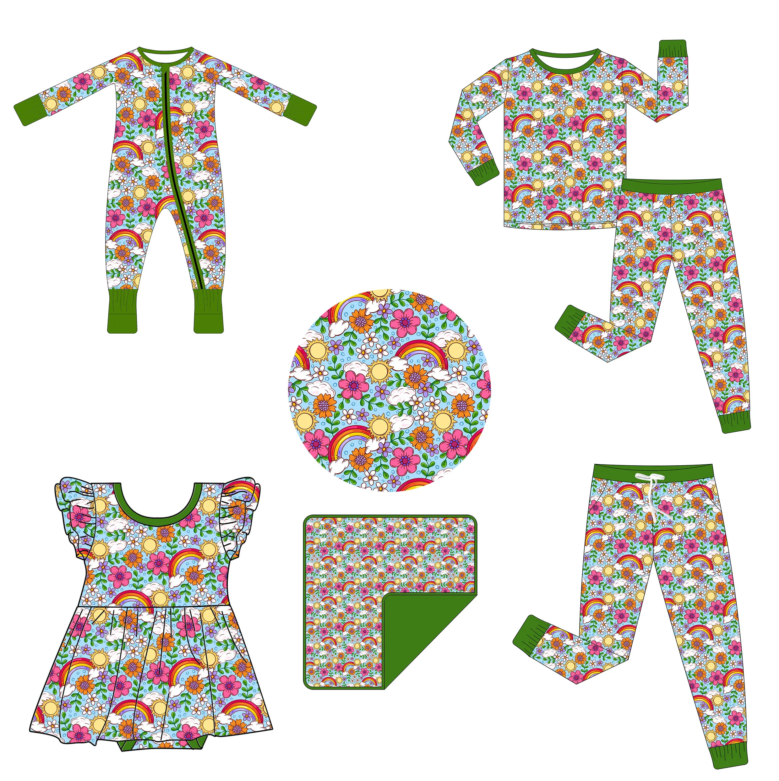 Bamboo Baby Boys Girls Jumpsuit 95%Bamboo Viscose 5%Spandex Custom Print Marine Element  Baby Zipper Romper
