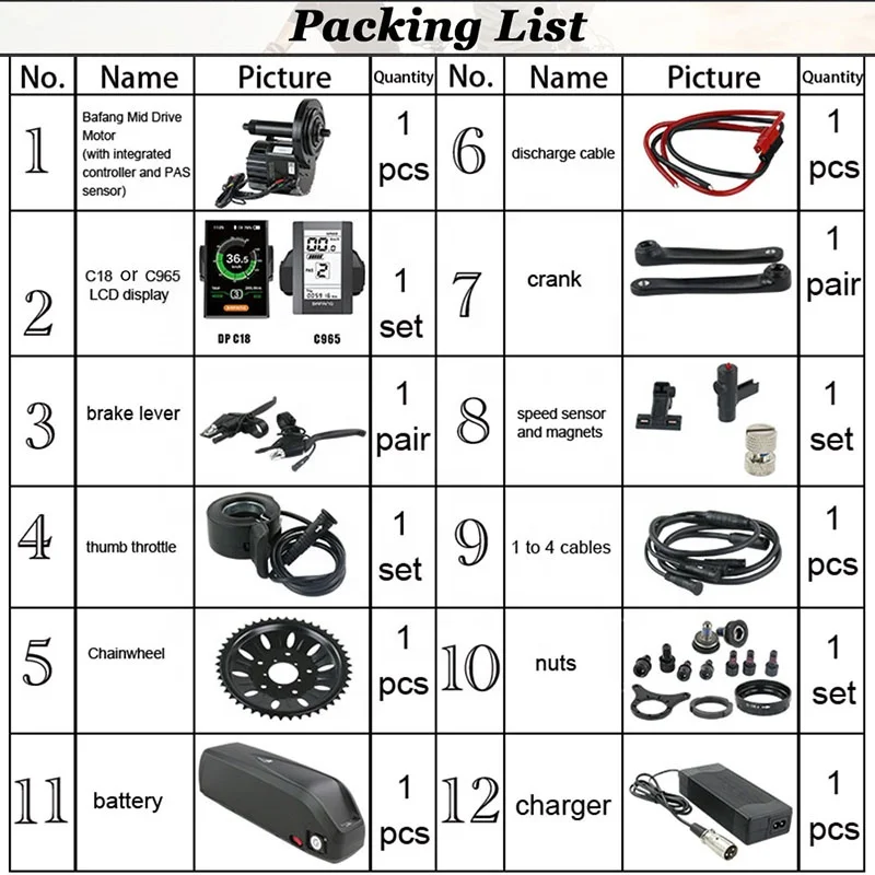 New stock electric bike conversion kit 8fun /bafang 48V 750W BBS02 mid drive motor with 48V lithium battery