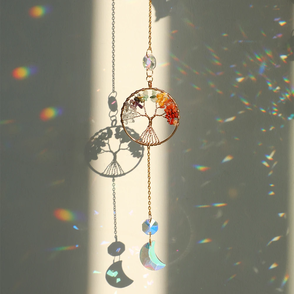 7 Chakra Tree Of Life Sun Catcher Crystals Healing Stones Crystal Suncatcher Prism Rainbow Crystal Wind Chimes Hanging Ornament