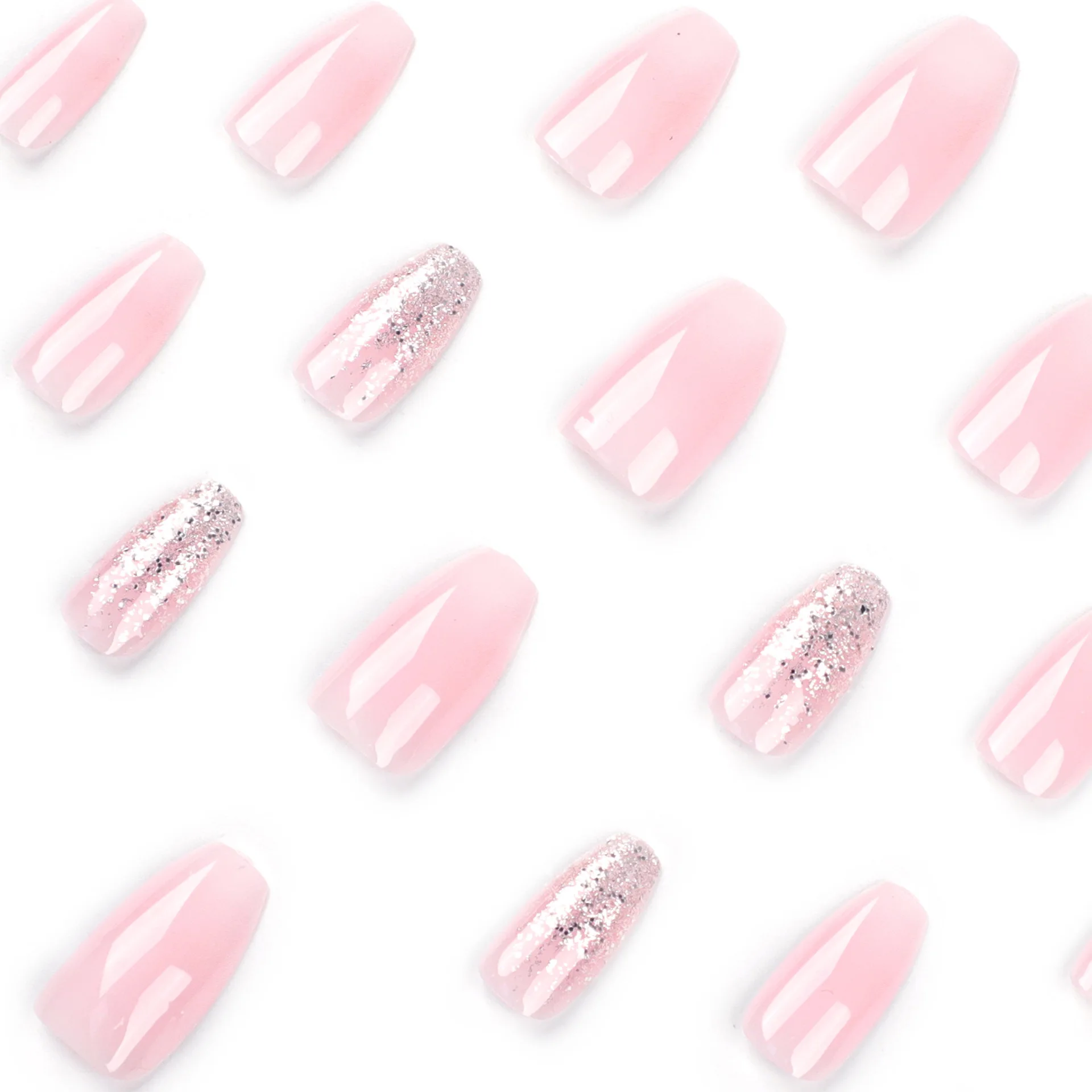 Wearable pink and white gradient glitter ins-style nail art products wholesale press on nail