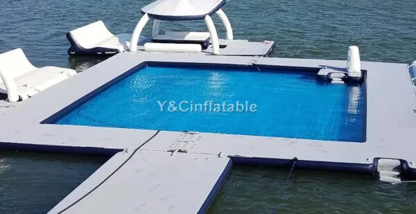 Commercial white color platform floating dock ocean swimming inflatable pool water jet ski floating dock for relax