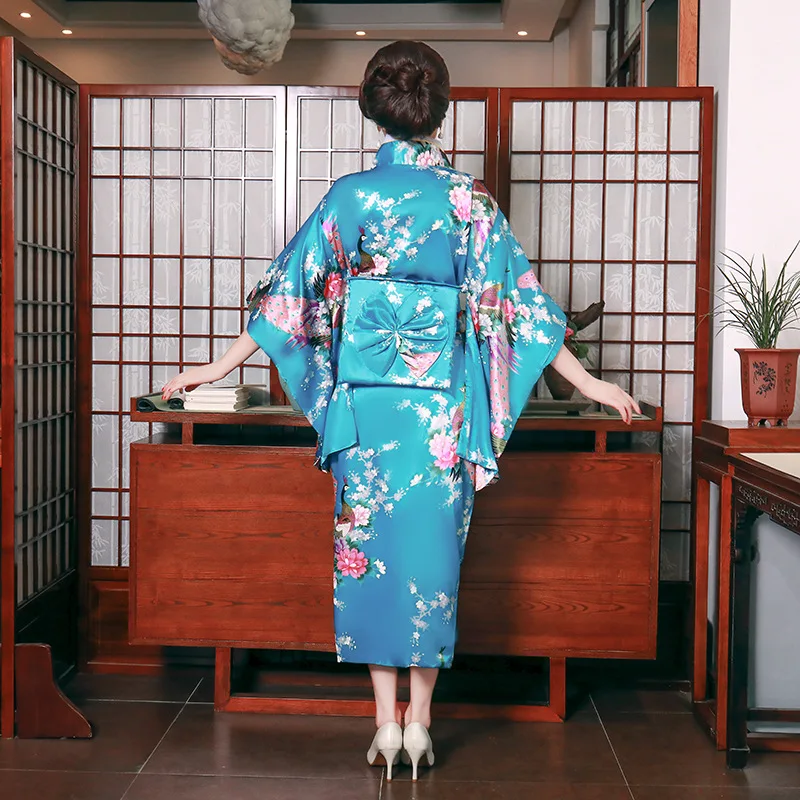 Adult Loose Satin Pajamas Traditional Japanese Style Geisha Kimono for Women Kimono Thin Cardigan Clothing Yukata Dress