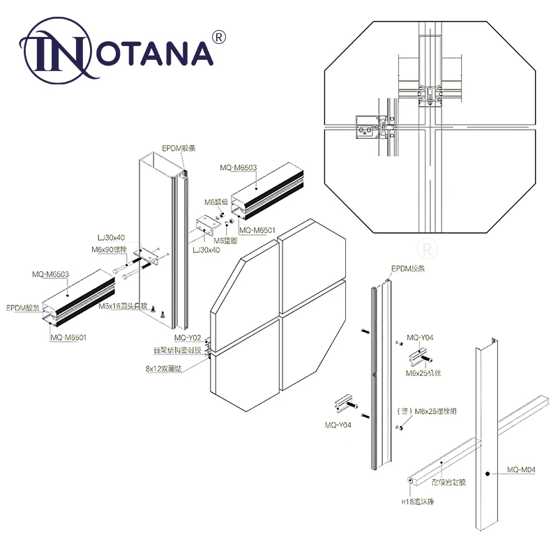 Aluminum Manufacturer Direct Sales Structure Firm Glass Curtain Wall Gray 65 Vertical Visible Horizontal Hidden Curtain Wall
