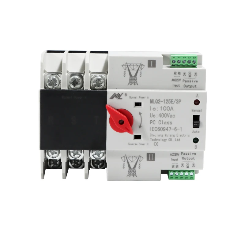 Single Phase Din Rail ATS for PV and inverter Dual Power Automatic Transfer Selector Switches Uninterrupted 2P 63A 100A 125A