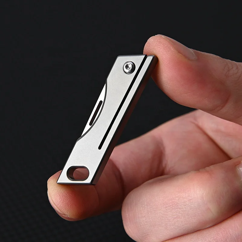 Mini Titanium Alloy Keychain Razor Sharp Folding Knife D2 Steel Blade Built-in Keychain Hole For EDC