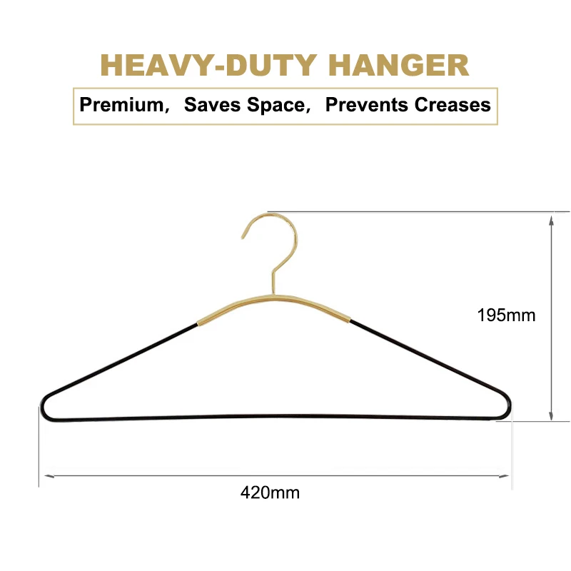 LINDON Heavy Duty Non Slip Vinyl Coated Gold Space Saving Metal Clothes Hangers