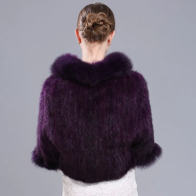 Knitted Mink Fur Shawl Jacket Real Fur Coat Cape Winter Mink Shawl lady outer garment luxury mink fur clothing for winter
