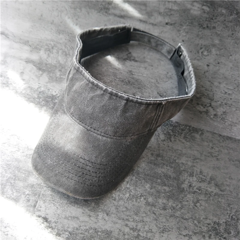 Wholesale Outdoor Adjustable Sun Visor Cap Golf Running Sports Women Custom Logo Wash Denim Sun Visor Hat