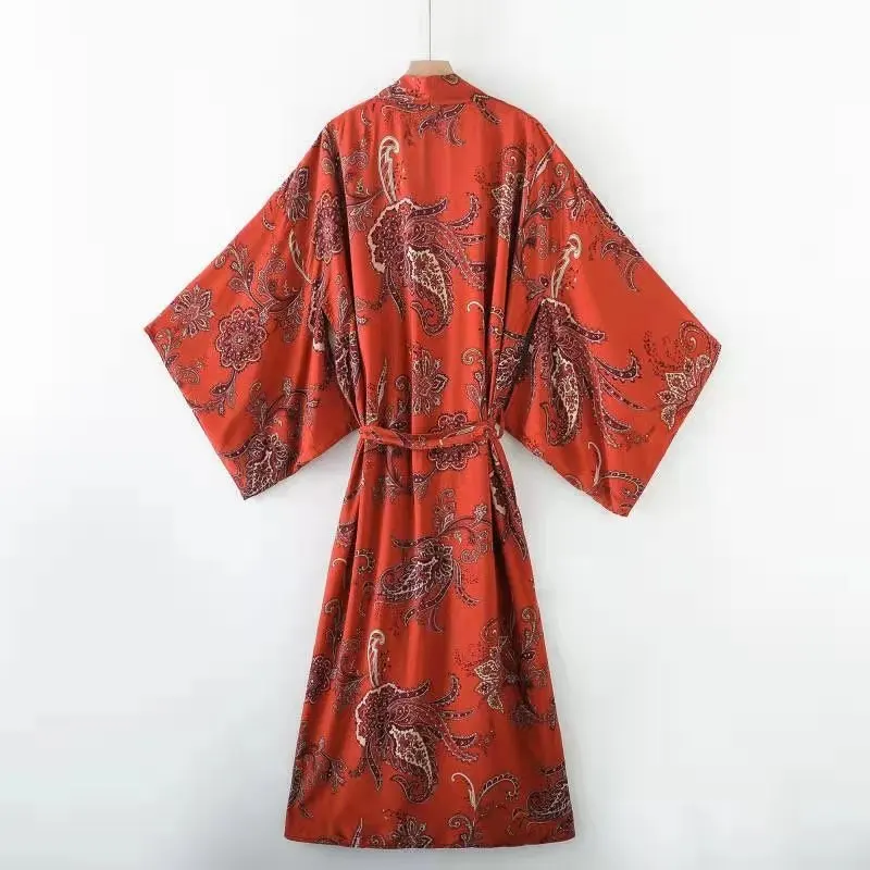 
100% Rayon Cotton Crane Print Long Kimonos Cover Ups Bikini Casual Long Duster Dresses 