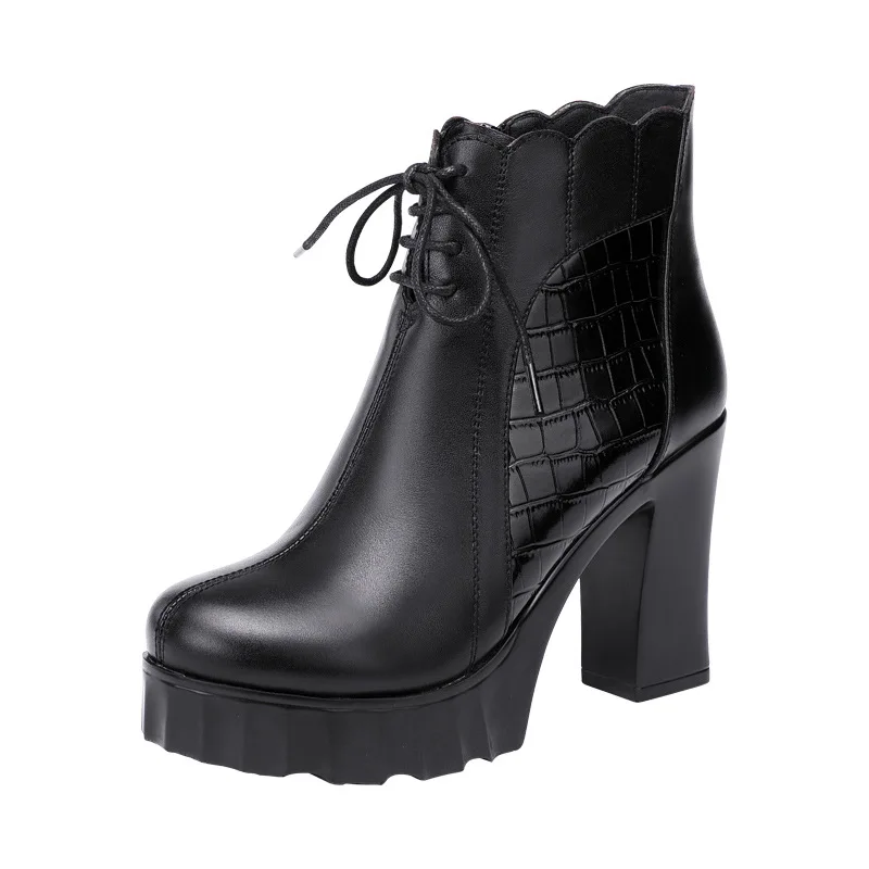 Xuanhui new arrivals 2024 winter autumn height increasing black leather stiletto ankle boots for women