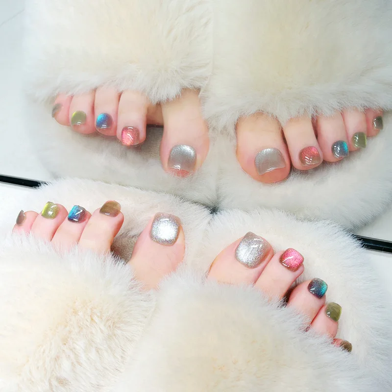 Wholesale price false toe nails high quality eye cat glitter artificial press on toe nails false nails foot