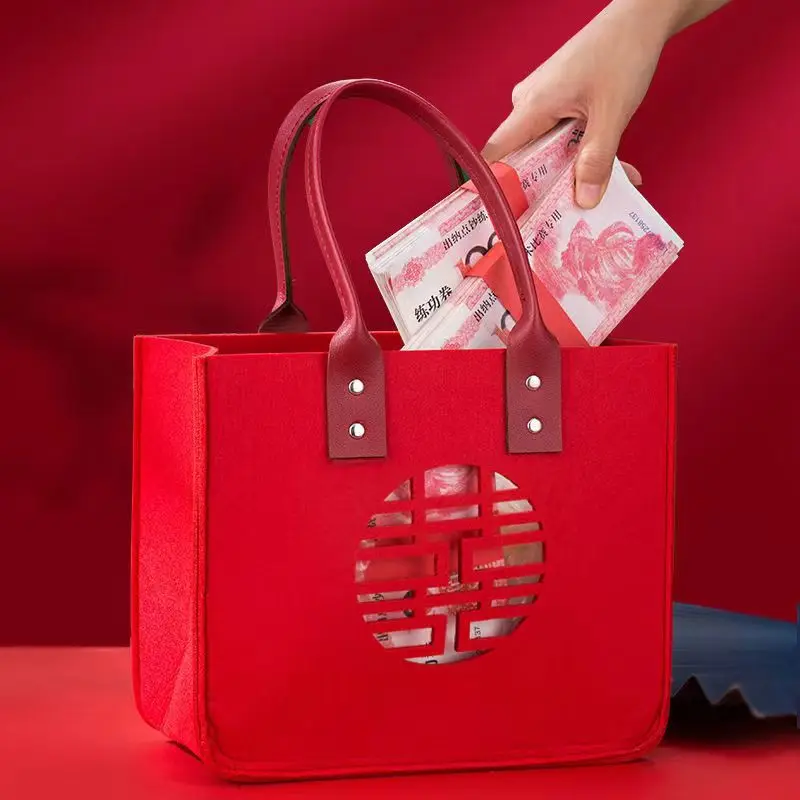 Custom Women Ladies Gift Bags for Bridesmaids Bridal Party Weddubg Minimalist Felt Handbag Tote Felt Bag Shopping Shoulder Bag