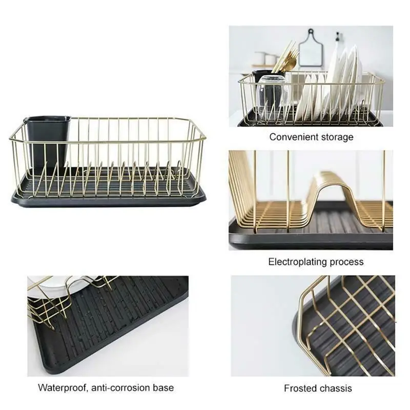 
Best Iron Kitchen Dish Storage Drain Rack Set Free Punching Organizer Tool Plate Bowl Spoon Storage Basket 