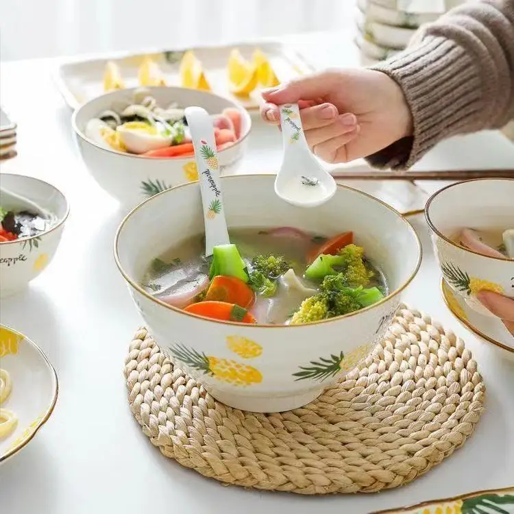 Rustic delicate kitchen decorative material safe white table sala serving ceramic soup bowl