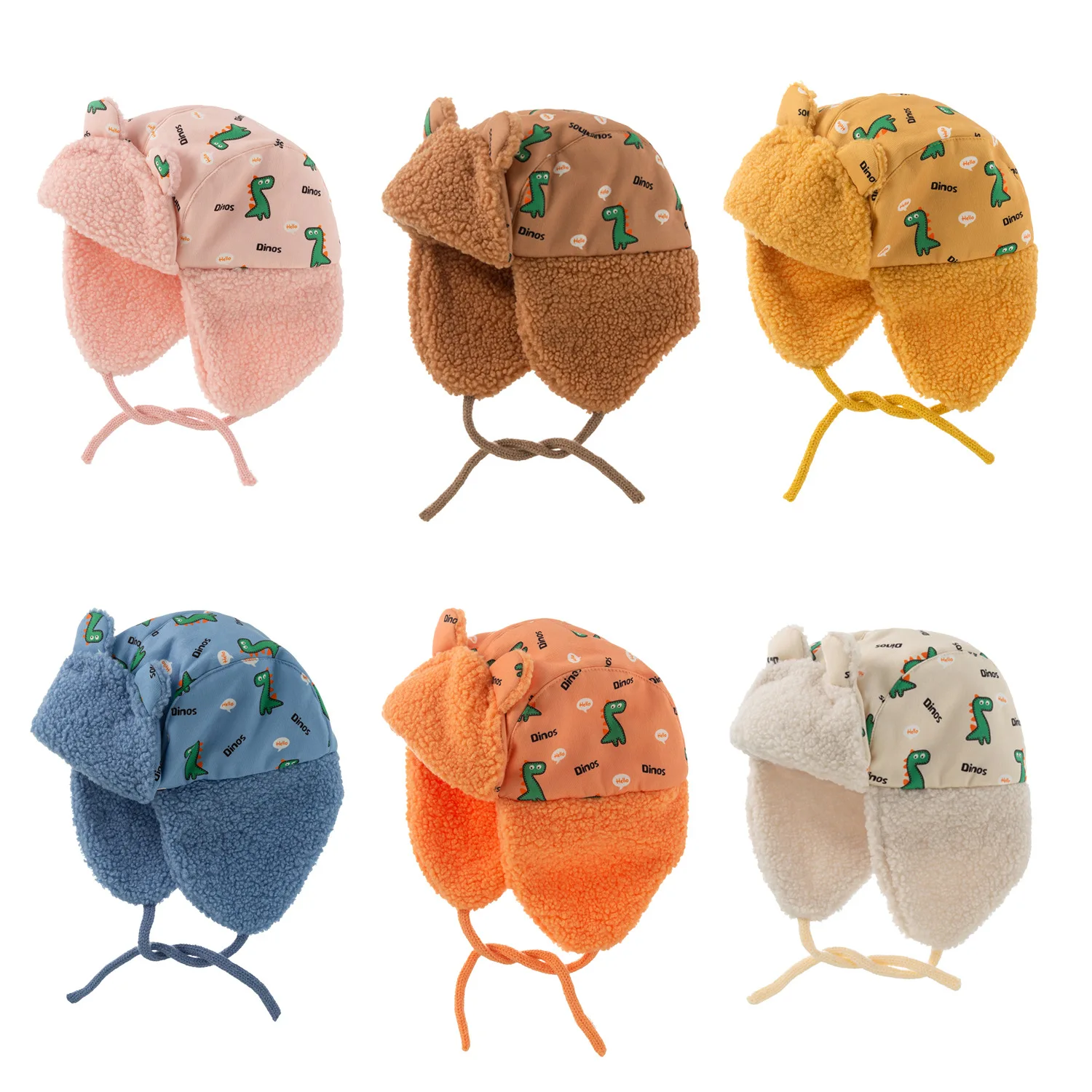 kids unisex  print dinosaur fleece lining earflaps earmuffs hat  warm winter hat