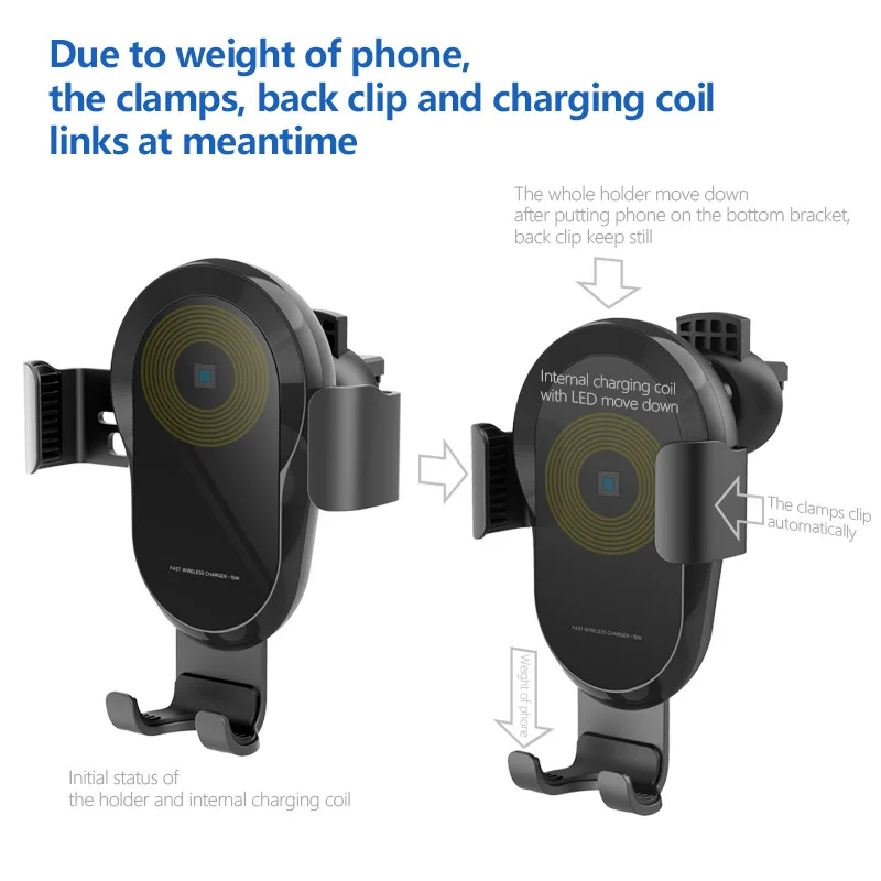 Amazon Top Seller 2022 New Arrival 15w Qi Fast Charging Gravity Mobile Phone Holder Car Wireless Charger