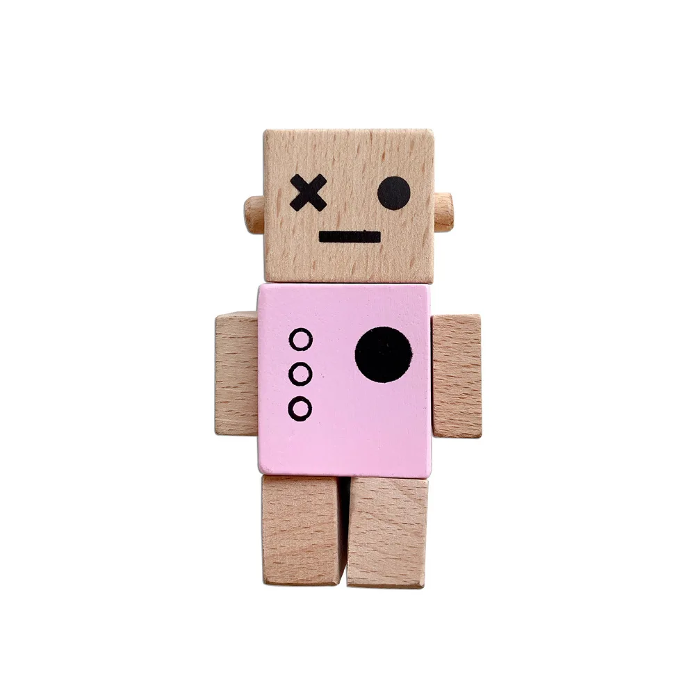 HEBEIER Factory cheap natural beech wood robot  rotate limbs baby kids wooden toys for baby kids