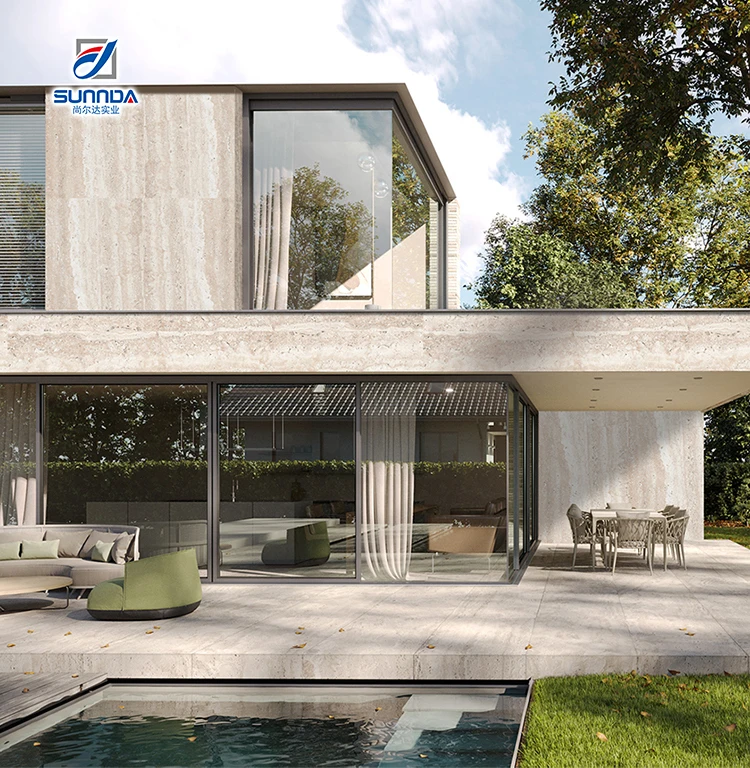 Travertine White Color Full body Polished Tile Rectified Natural Stone Beige Porcelain Tiles for Wall Cladding