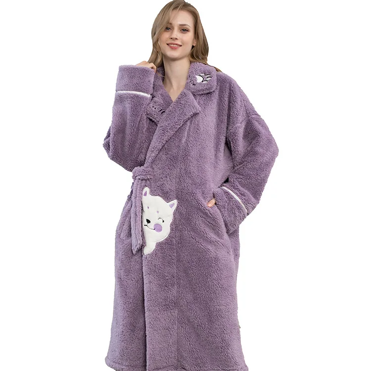 wholesale custom winter warm pjs ladies plus size cartoon cute cat flannel pyjamas velvet robe sleepwear women Pajamas Robe