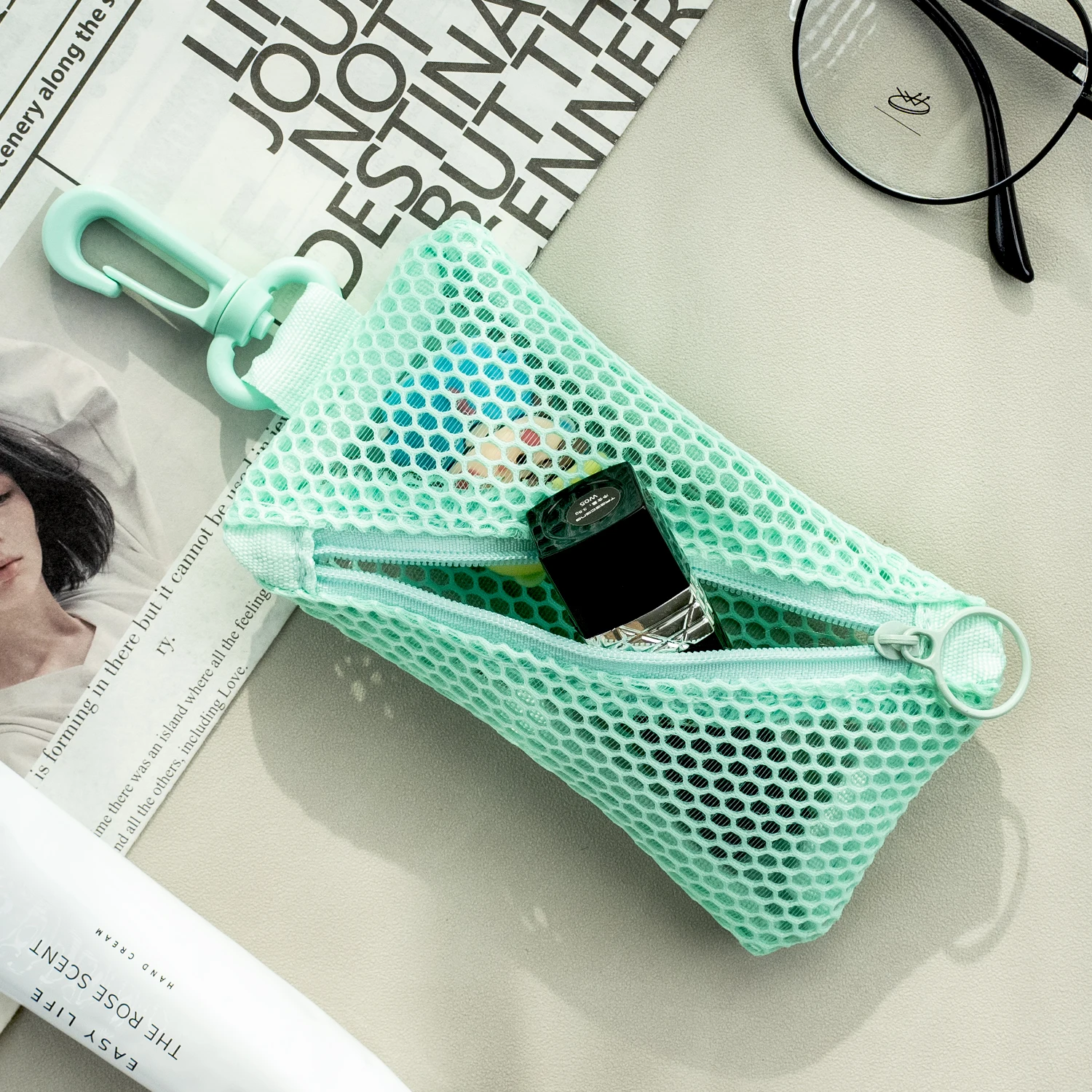 Custom Personalized Diagonal Small Zipper Coin Purse Mesh Lipstick Bag Keychain For Schoolbag Tote Bag Hanging Accessories