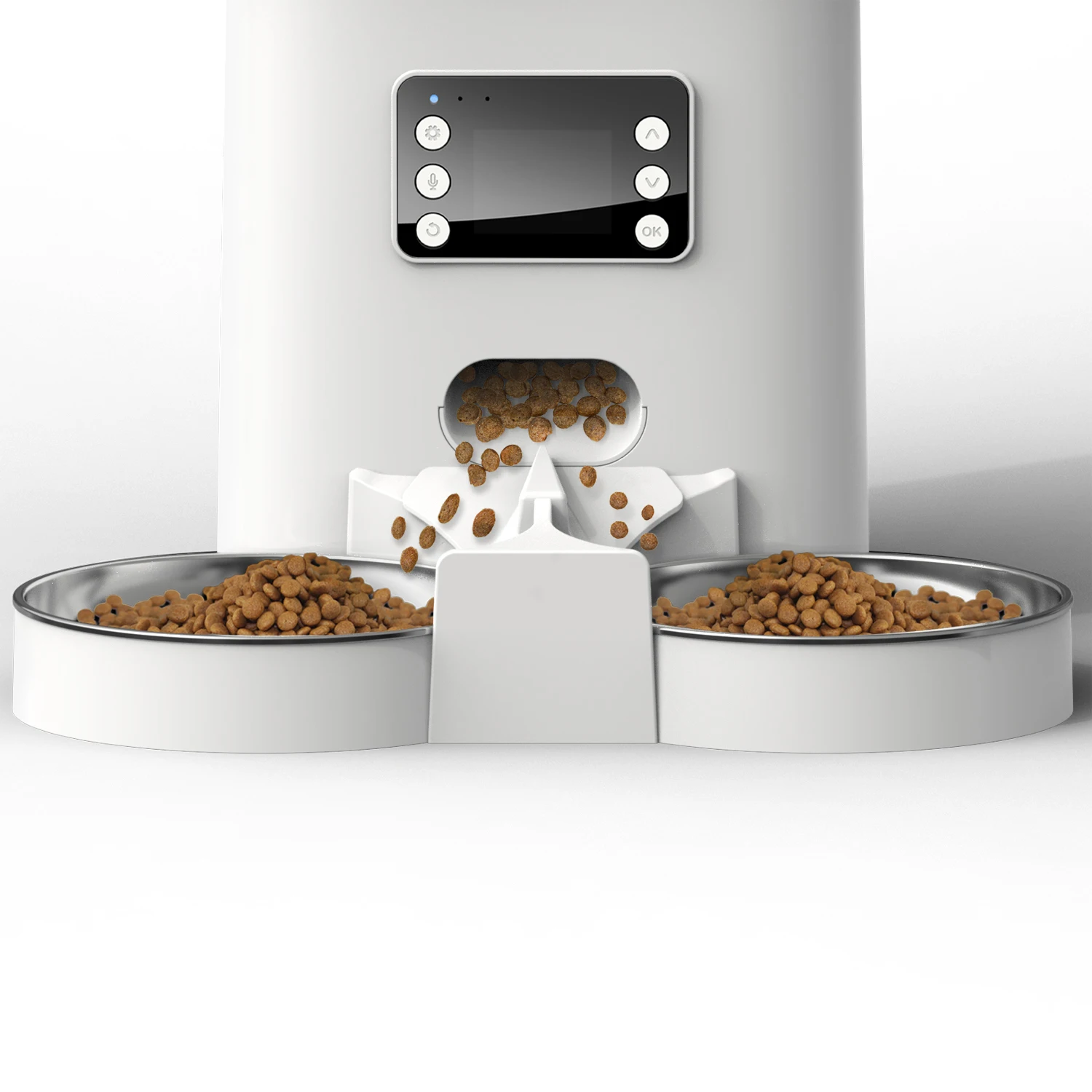 iPetDog 6L Automatic Pet Food Dispenser for Small Animals 10s Voice Recorder Timed two Stainless Steel Bowl for 2 Cats