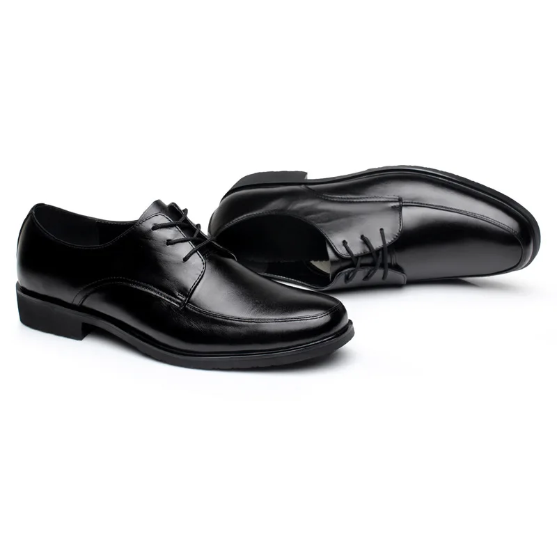 Genuine Cow Leather Men Black Anti-Slip Work professional Manager Safety Shoes for hotel staff bank staff