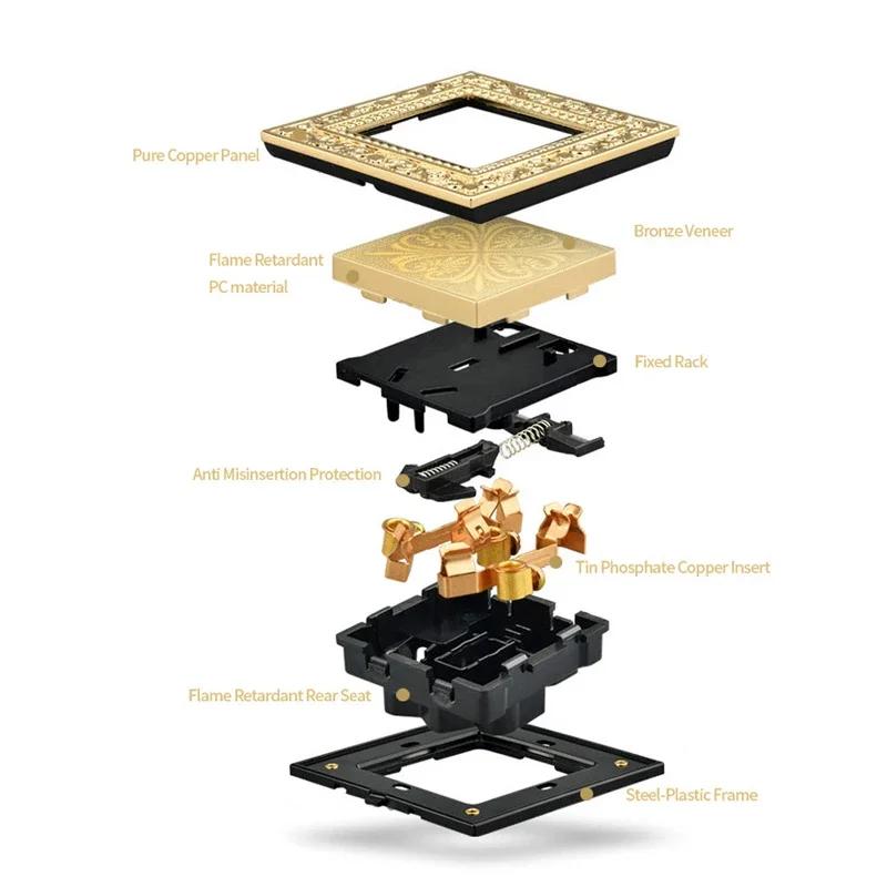 Luxurious Metal Eu Power Vintage Antique Wall Lamp Switch Socket Panel Brass Metal Villa  Home Light Switch 1/2/3 Gang 1/2 Way