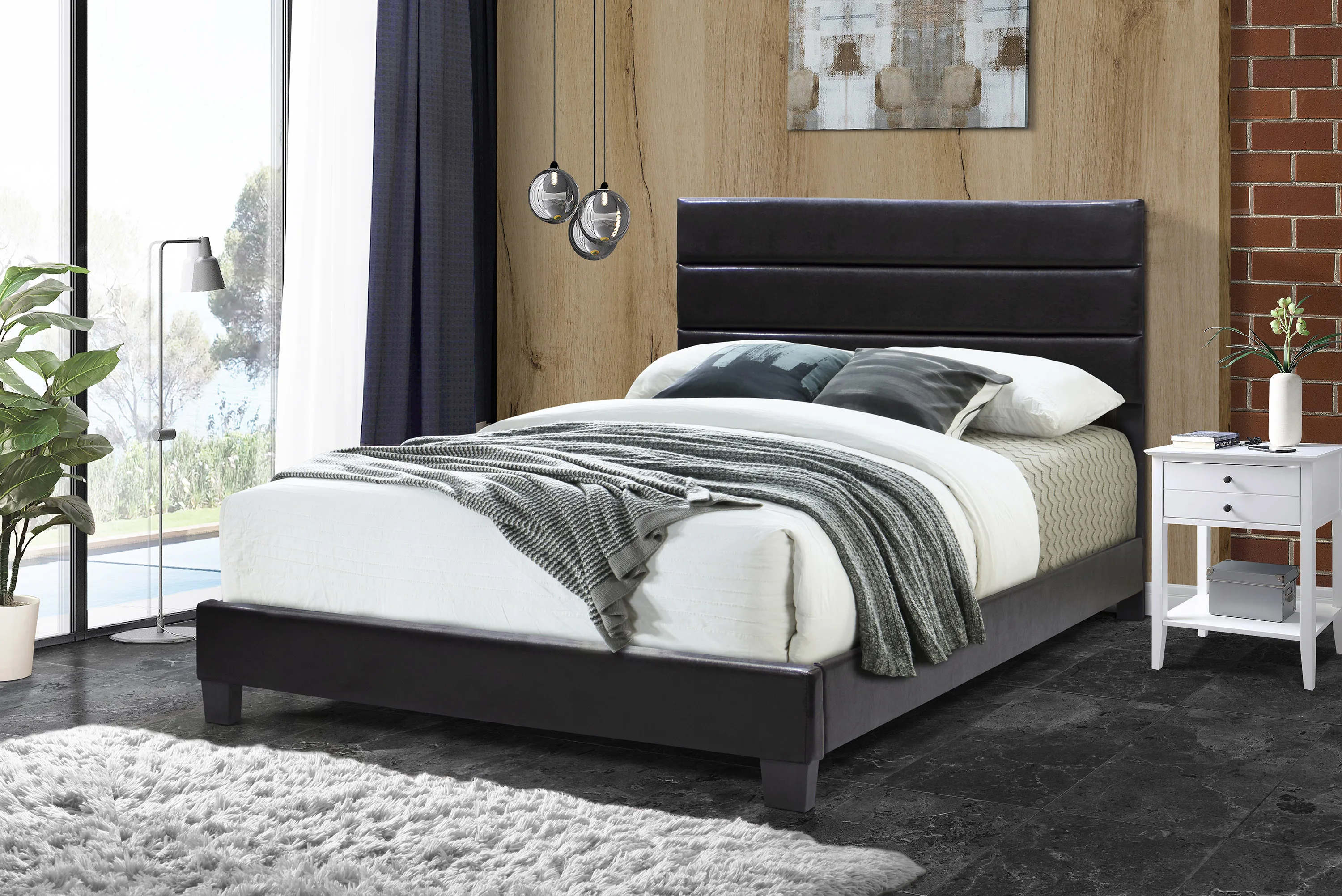 Malaysia Affordable Medium Range Direct From Factory Wholesale Napoli Upholstered Bed PU Material Simple Black Twin Size Bed