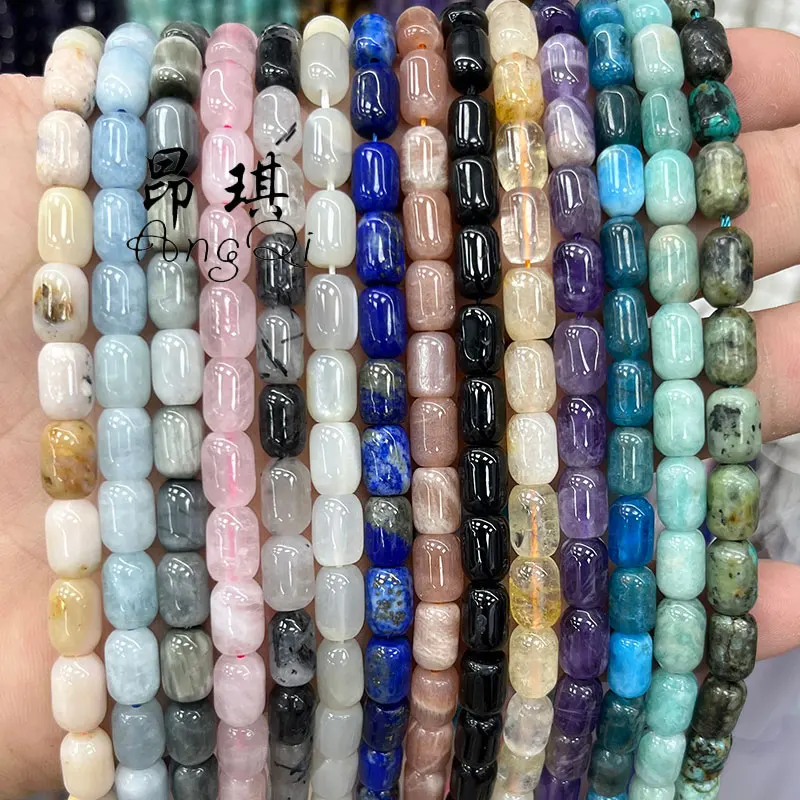 New Arrival 6x9mm Cylinder Beads Natural Stone Amazonite Amethyst Opal Tiger Eye Tube Beads Jewelry Making