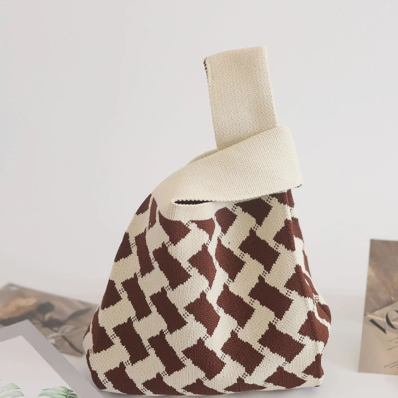 Custom Trend Knitted Handbag Bag DIY Knitting Crochet Bags Light Weight Foldable Knit Bag For Shopping