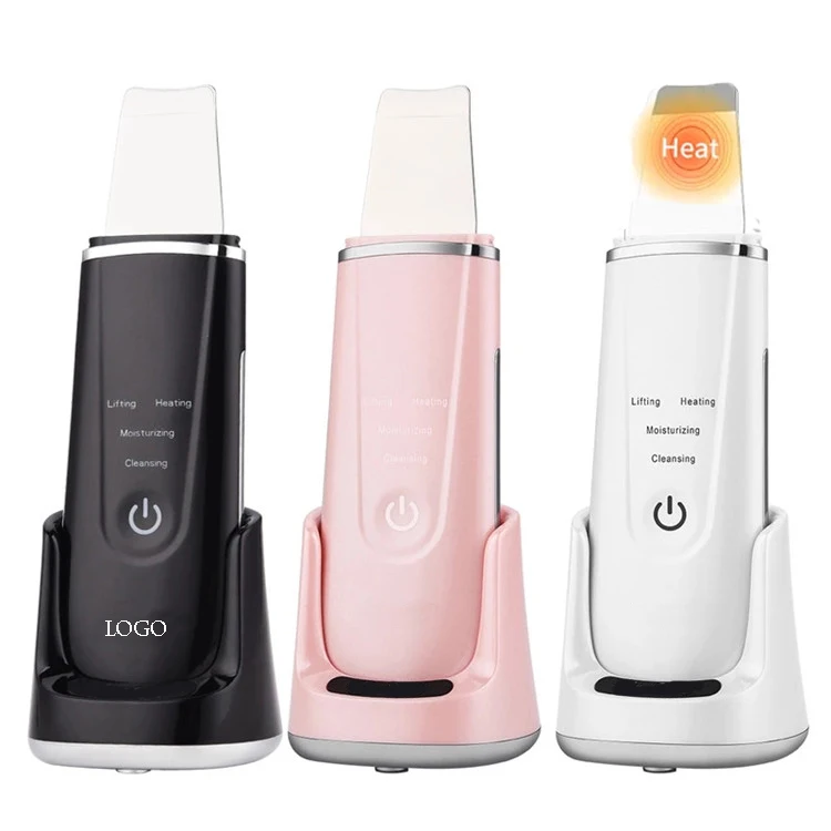 Private Label Wireless Charging Ultrasonic Pore Cleanser Blackhead Remover Hot Compress Facial Cleansing Skin Scrubber