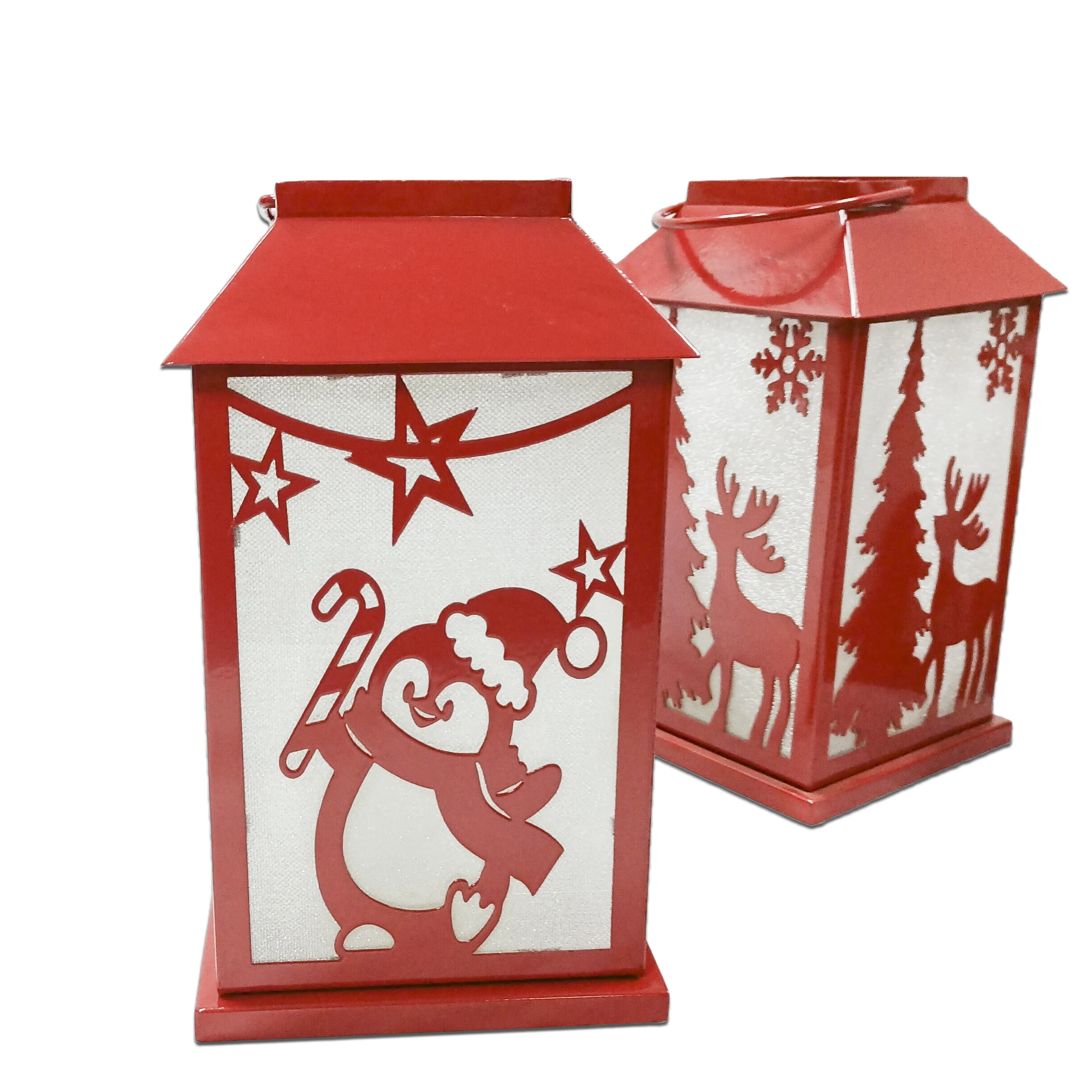 Original Factory direct red house shape geometric frame pattern hollow out design christmas lantern decor christmas LED lantern