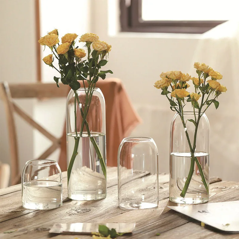 Wholesale Indoor Decor Wooden Lid Glass Vase Micro Landscape Ecological Glass Cylinder Bottle Hydroponic Plant Terrarium