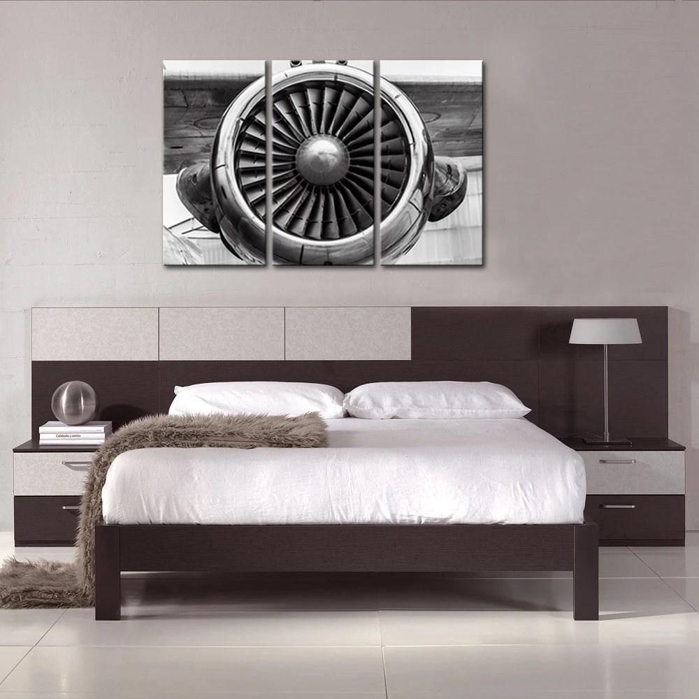 3 Pieces Retro Canvas Wall Art Propeller Aircraft Engine Painting Prints Engineering Closeup Vintage Airplane Picture