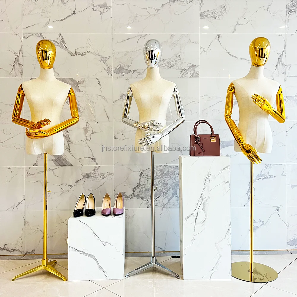 shiny gold silver mannequins female body torso mannequin with triangle round square stand manikin for clothing