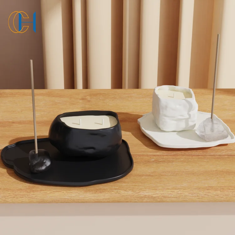 Luxury Customized Cement Candle Holder Home Decoration Ceramic Bougies Kerzen Custom Soy Wax Jar Private Label Scented Candles