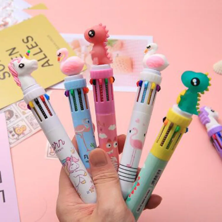 M002  Cute Animal Cartoon Multicolored Pens 10 Colorful Refill Ballpoint Pen for Kids