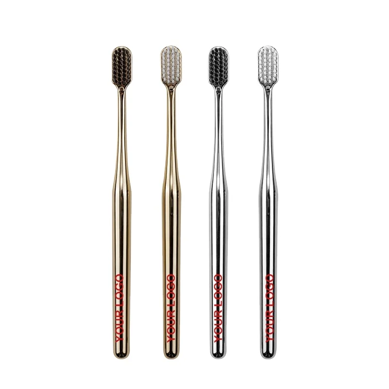 WF Wholesale Luxury Soft Custom logo Gold Silver Color Adult Home Hotel Travel Toothbrush With Logo