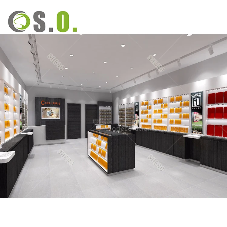 Simple modern computer shop interior design laptop display cabinet computer display showcase