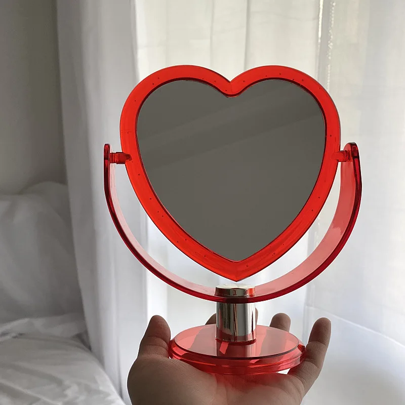 Style Acrylic Pink Heart Mirror Home Use Double Side Desktop Makeup Mirror Student Dormitory Mirror Cosmetic Tools Korea Glass