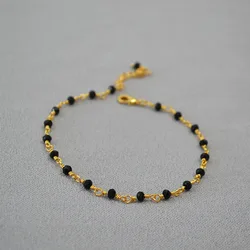Elegant Jewelry Bracelets Fine Jewelry Brass Gold Plated Link Black Spinel Beaded Bracelet