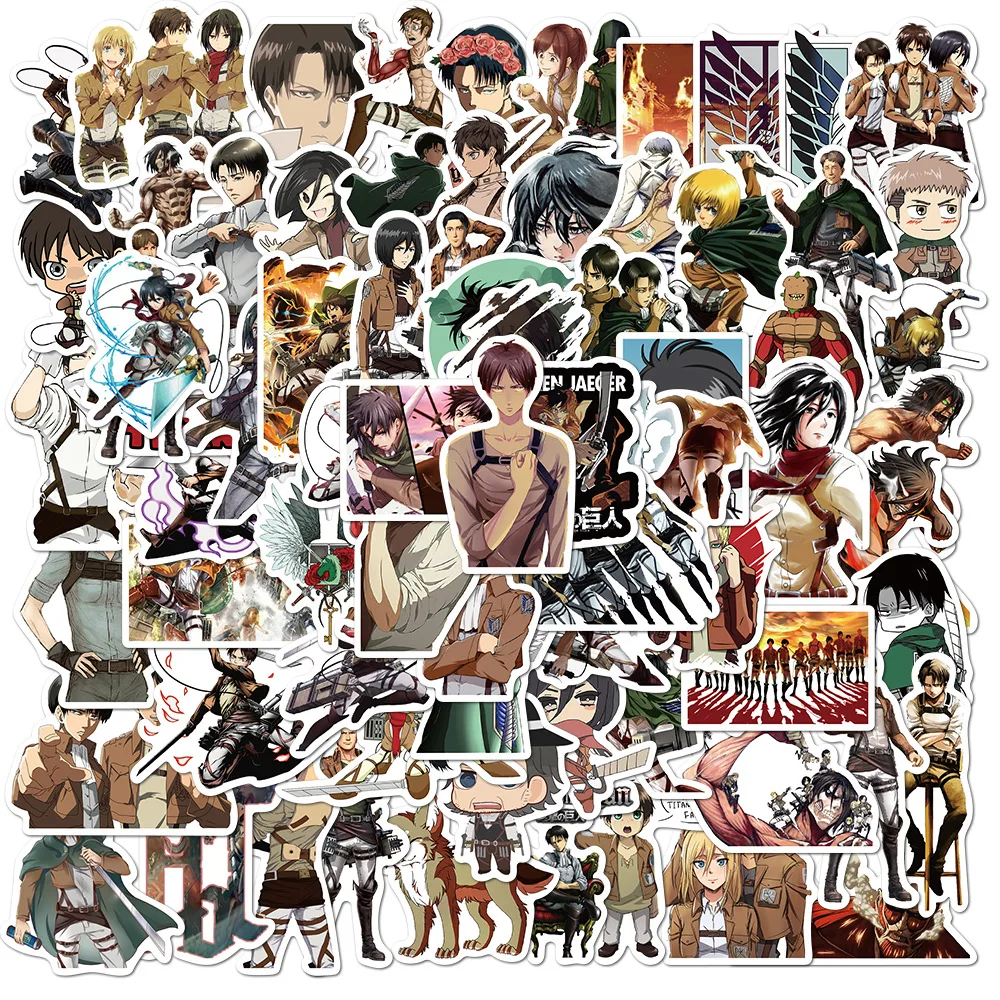  100PCS Attack On Titan anime stickers mixed pack for phone skateboard notebook computer waterproof vinyl