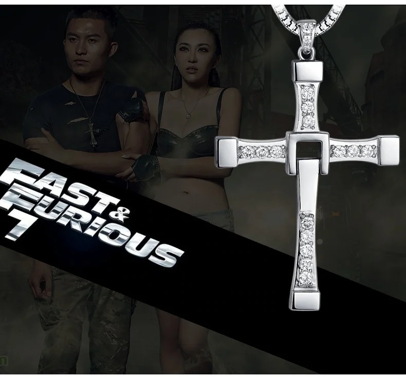 Custom fashion jewelry 925 sterling silver fast and the furious cross pendant necklace