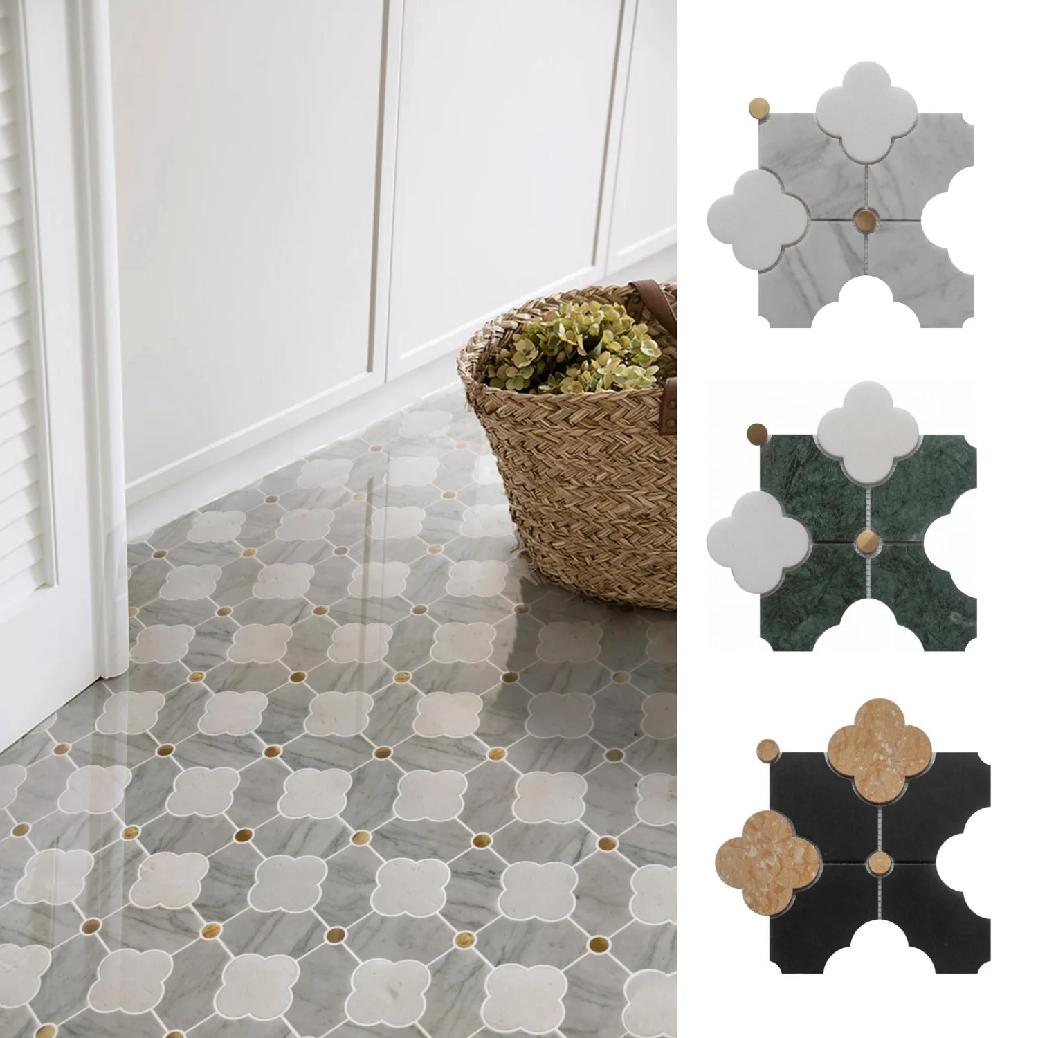 Marble Mosaic Tile Kitchen Modern Interior Wall Tiles Polish Stone Tiles Natural Round Flower White Black and Green Villa 7mm